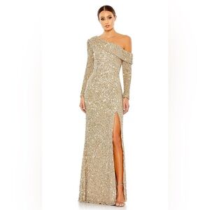 Mac Duggal Off shoulder gold sequined gown